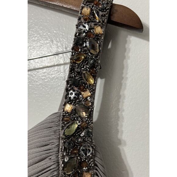 Cache Women Gray Ruche Sweetheart Neckline beaded Bodycon Dress Sz 2 Cocktail - Picture 8 of 15